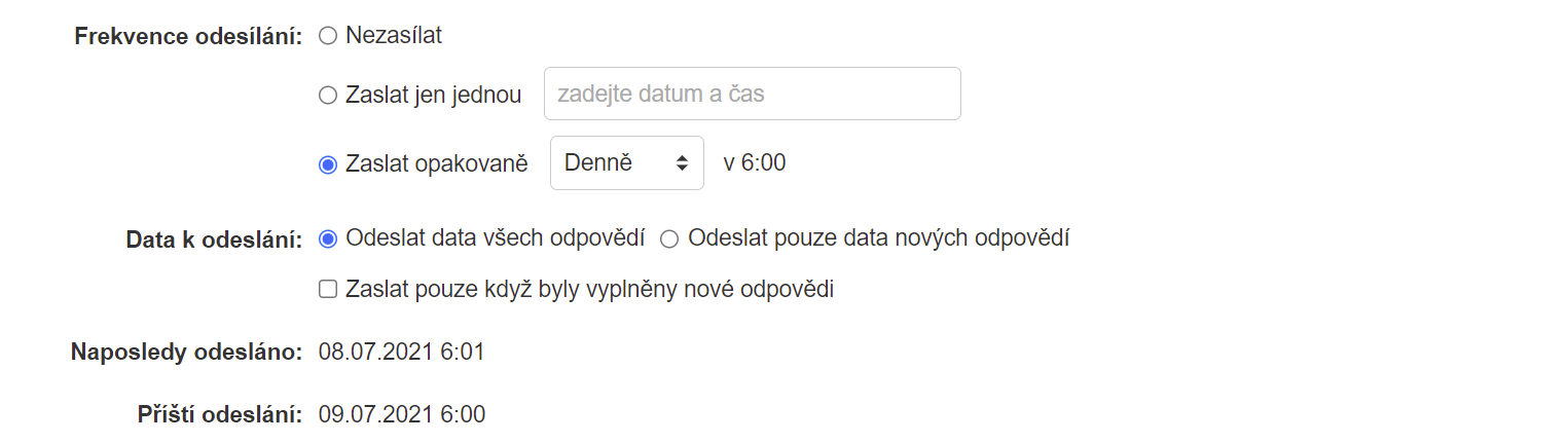 Nastavení automatického odesílání dat exportu