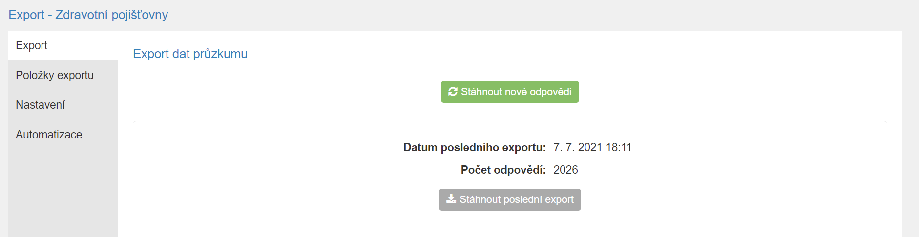 Spuštění a stažení exportu dat