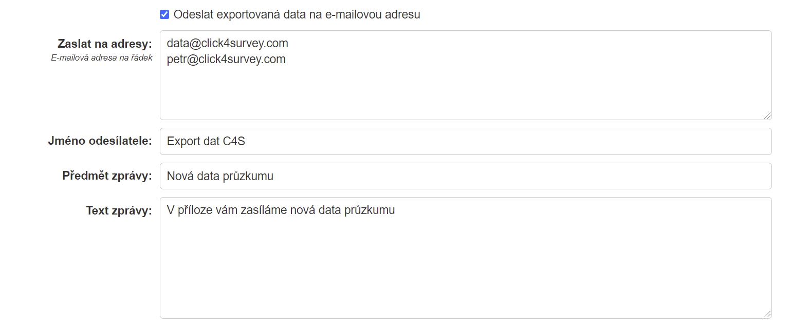 Nastavení odesílání exportu e-mailem