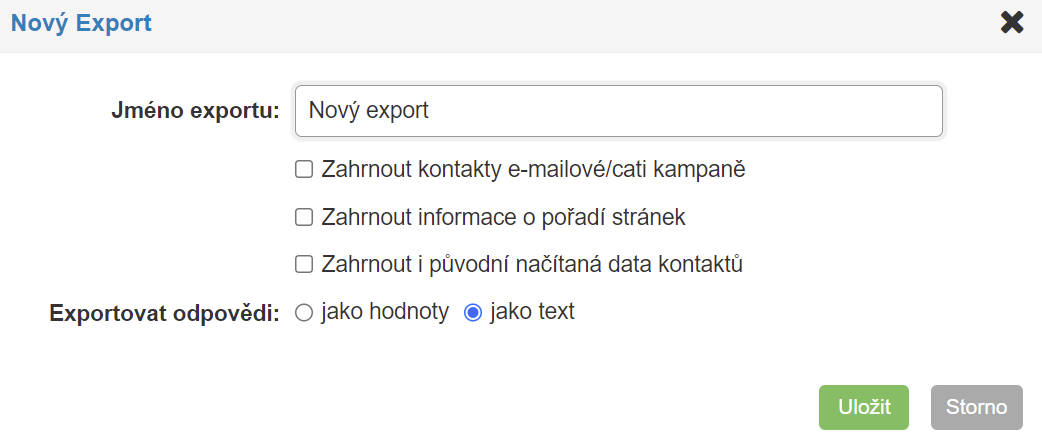 Možnosti nového exportu