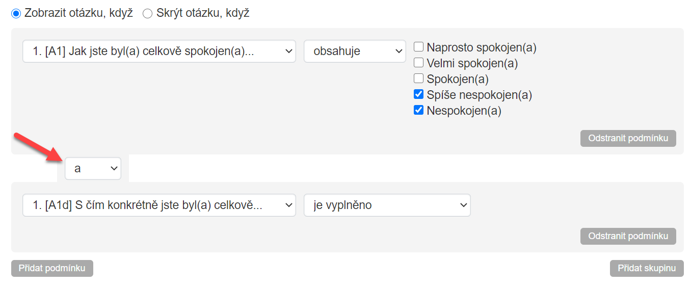 Logický vztah mezi podmínkami filtru