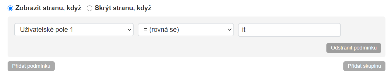 Podmínka filtru s uživatelským polem