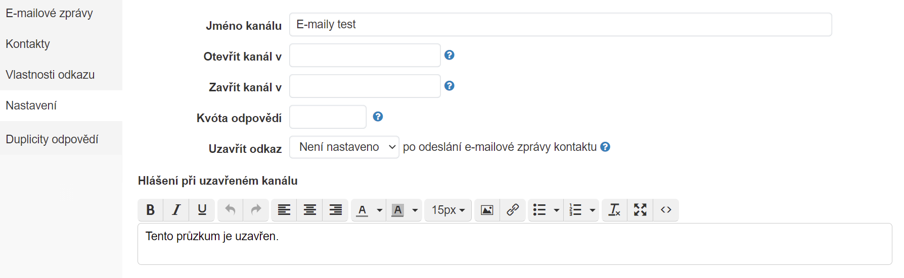 Nastavení distribučního kanálu e-mailová kampaň