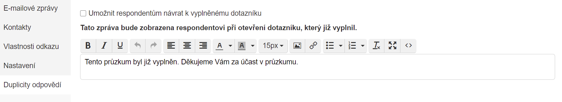 Nastavení kontroly duplicit v e-mailové kampani
