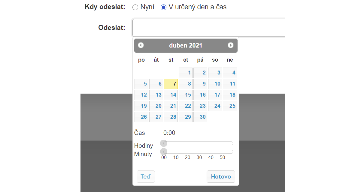 Naplánování odeslání e-mailové pozvánky v určený den a čas