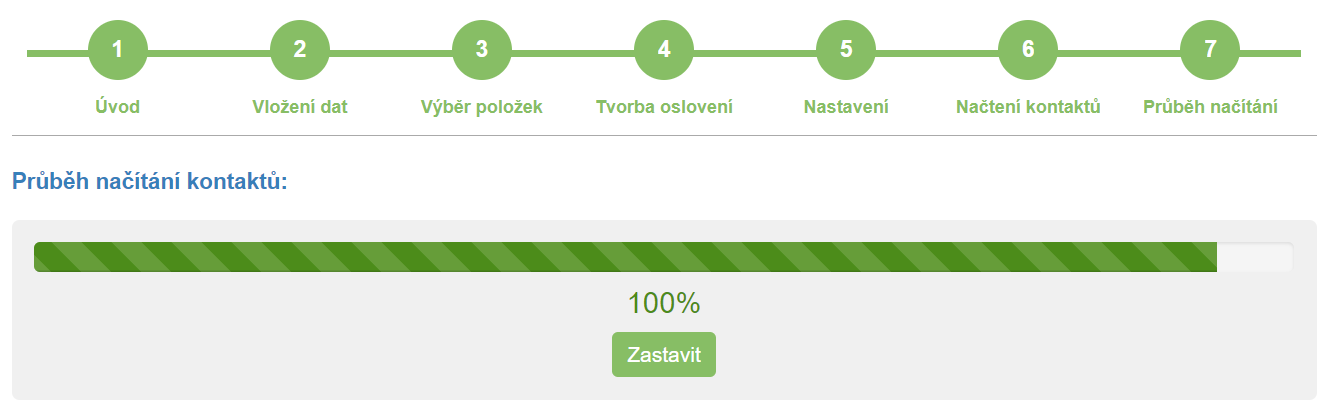 Průběh načítání kontaktů