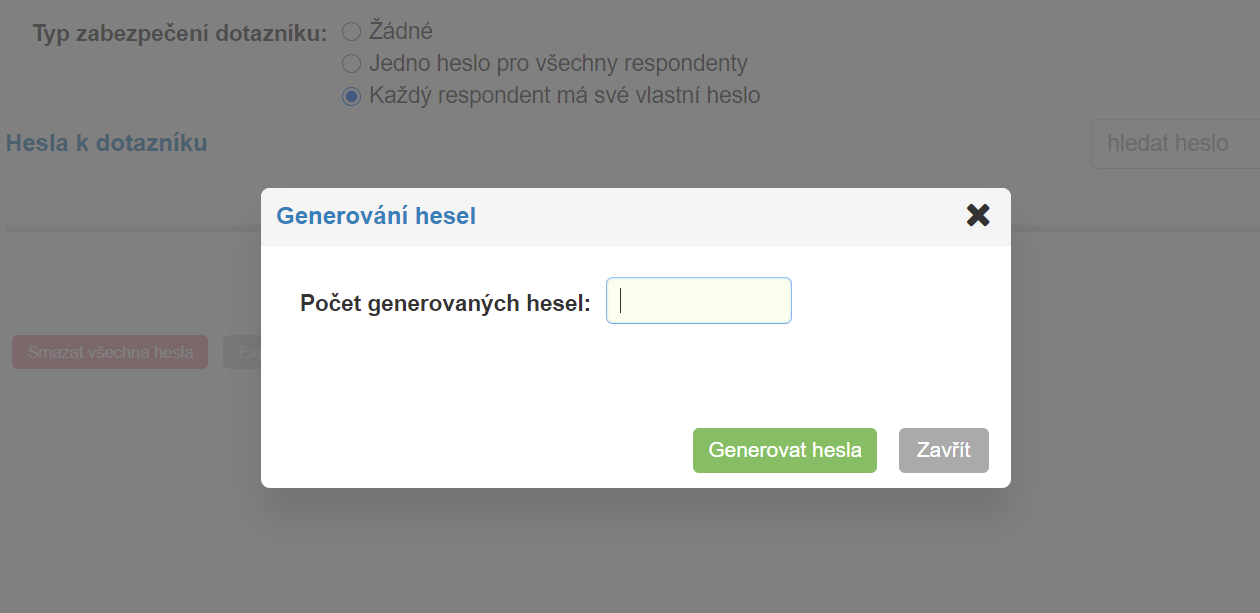 Vygenerování přístupových hesel