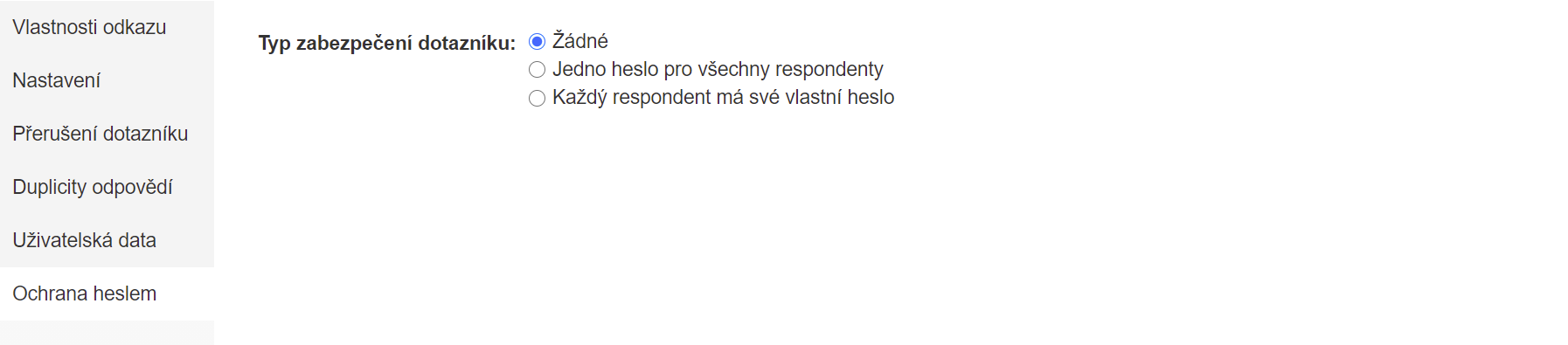 Nastavení nezabezpečeného dotazníku