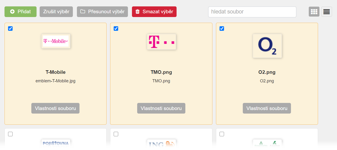 Výběr souborů v knihovně