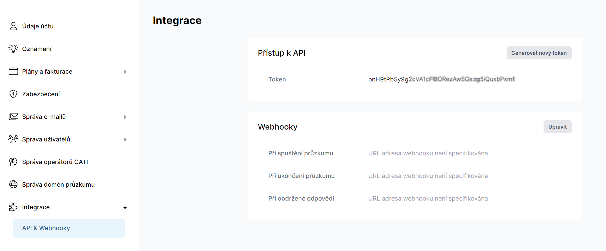 Nastavení integrace API & Webhooky
