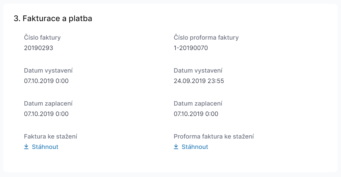 Proforma faktura i konečná faktura ke stažení na stránce objednávky