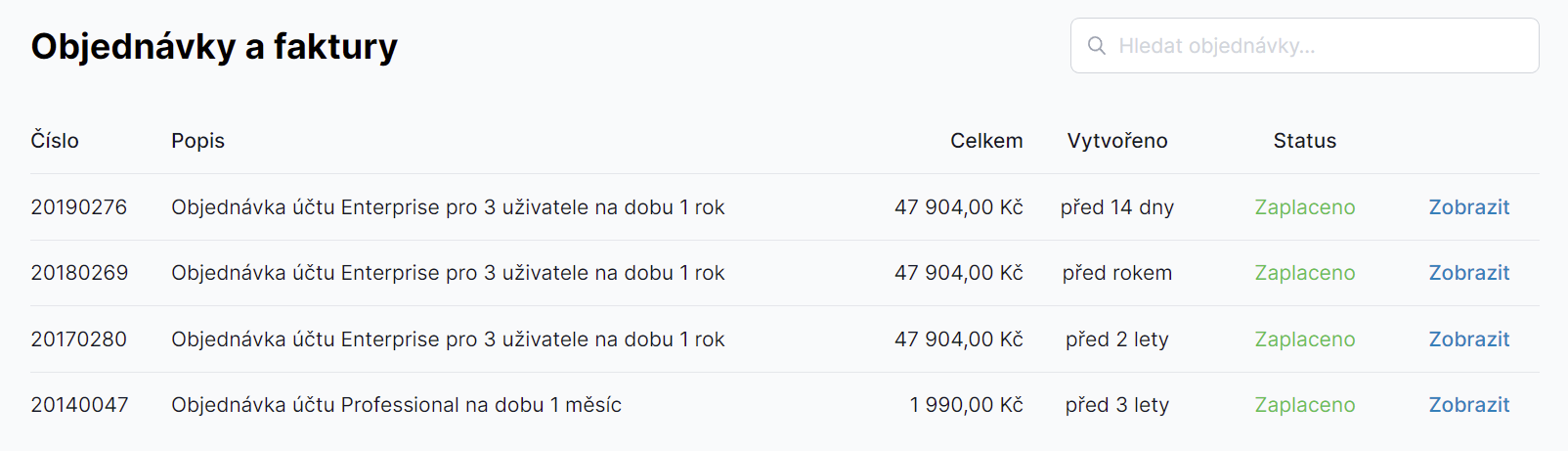 Seznam objednávek