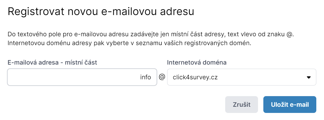 Registrace nové e-mailové adresy