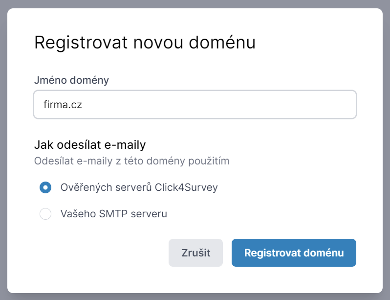Registrace nové domény