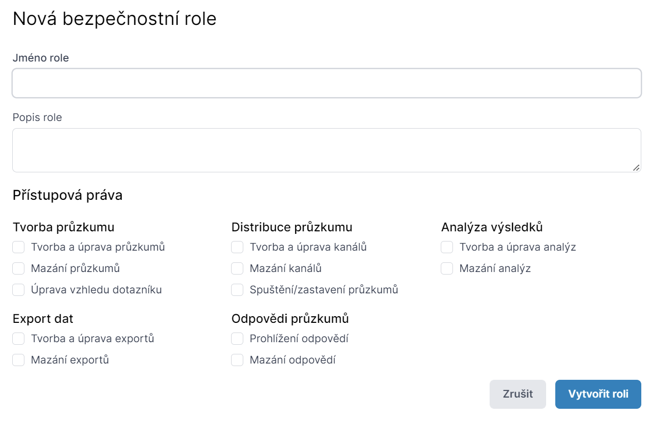 Vytvoření nové bezpečnostní role