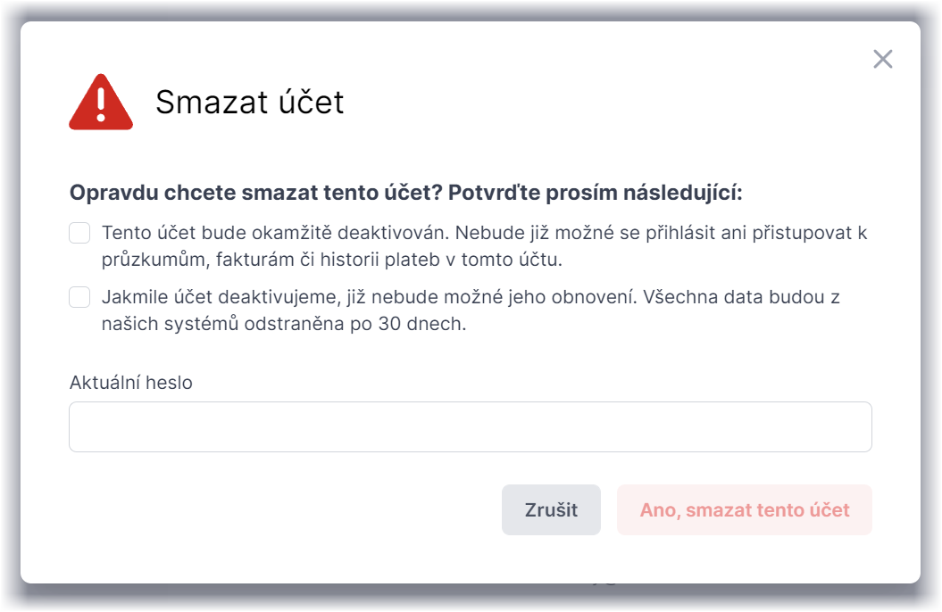 Smazání účtu v Click4Survey