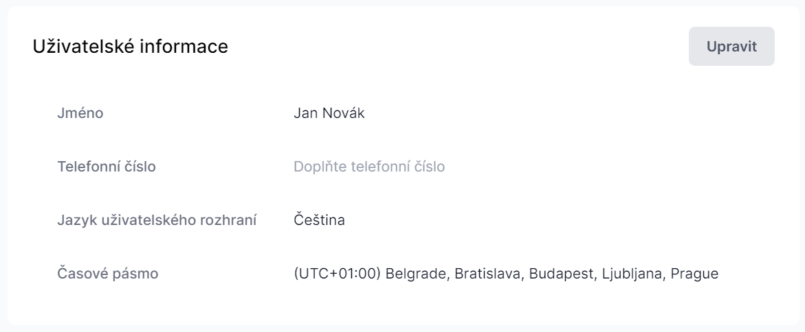 Uživatelské informace
