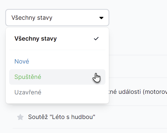 Výběr stavu průzkumu pro zobrazení odpovídajících průzkumů v seznamu