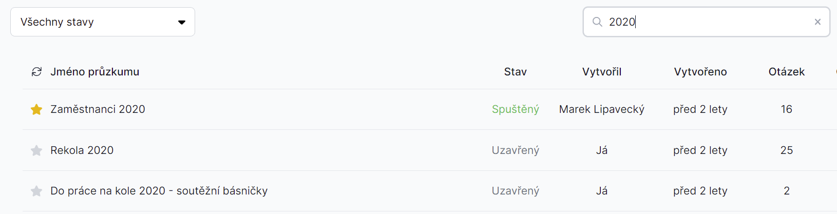 Hledání podle jména průzkumu