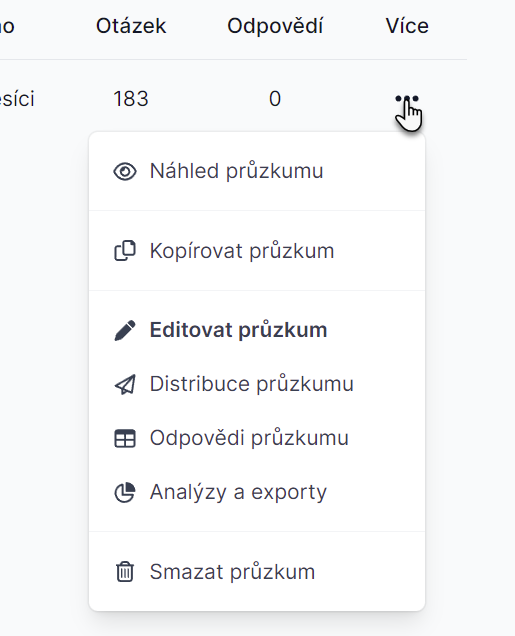 Příkazy pro práci s průzkumem