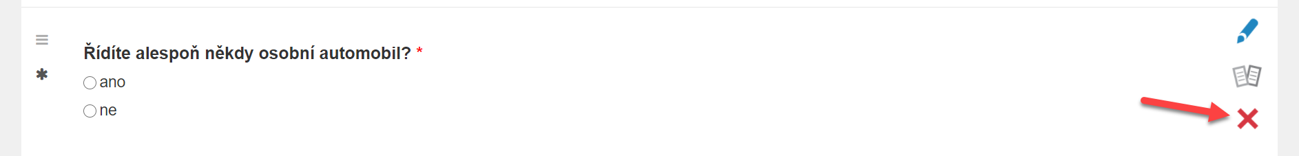 Smazání otázky v editoru dotazníku