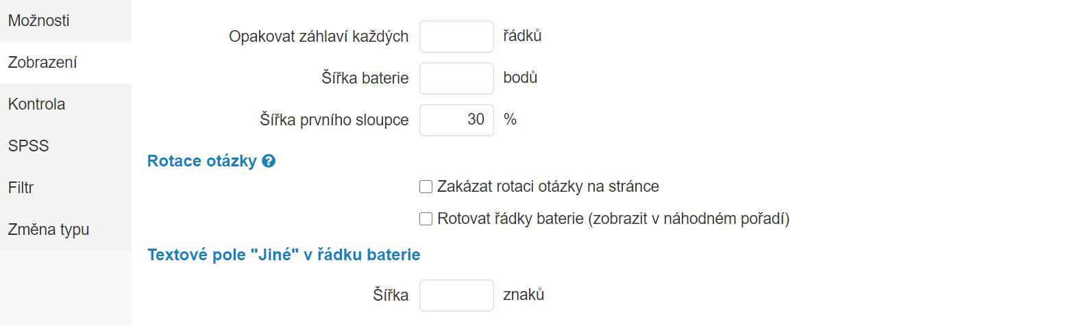 Možnosti zobrazení otázky