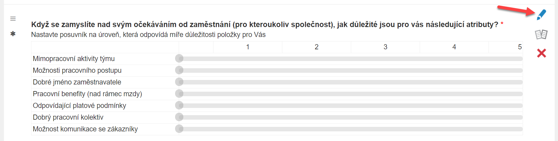 Editace otázky v editoru dotazníku