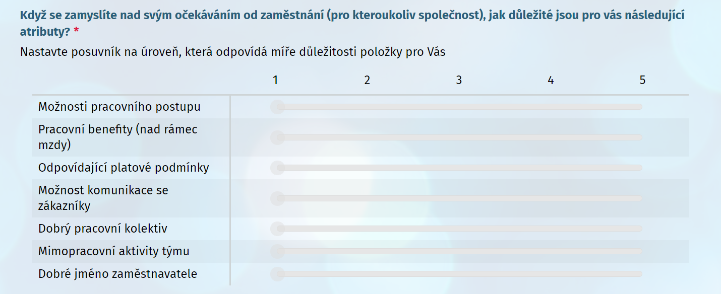 Zobrazení baterie otázek typu