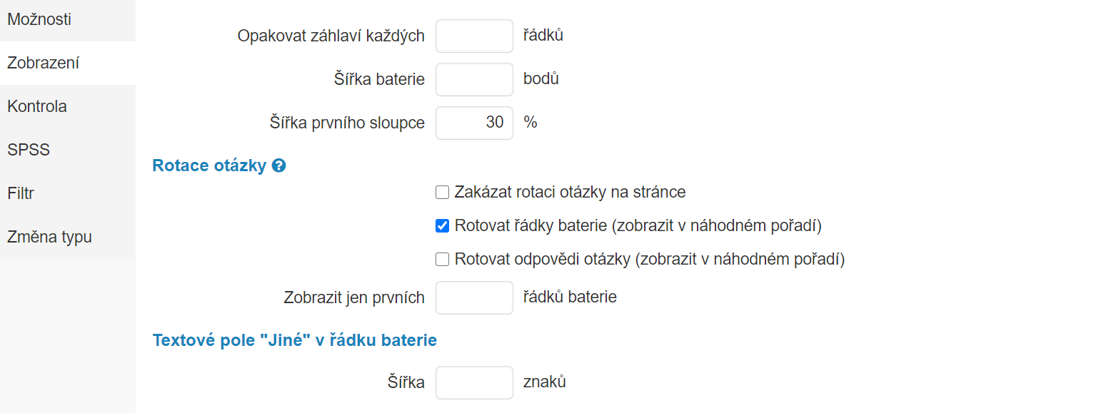 Možnosti zobrazení otázky