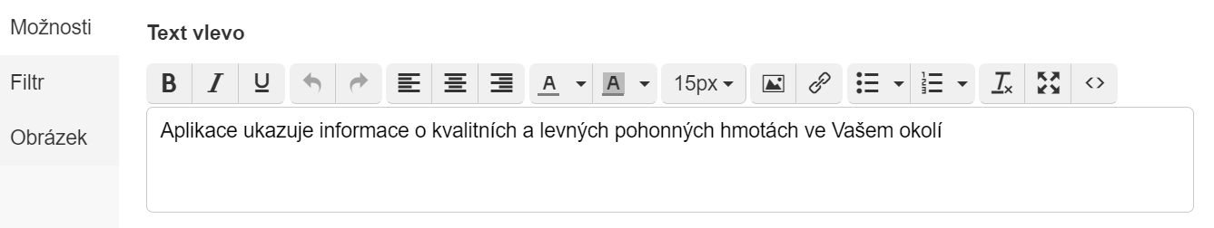 Možnosti řádku baterie
