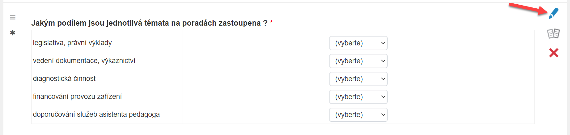 Editace otázky v editoru dotazníku