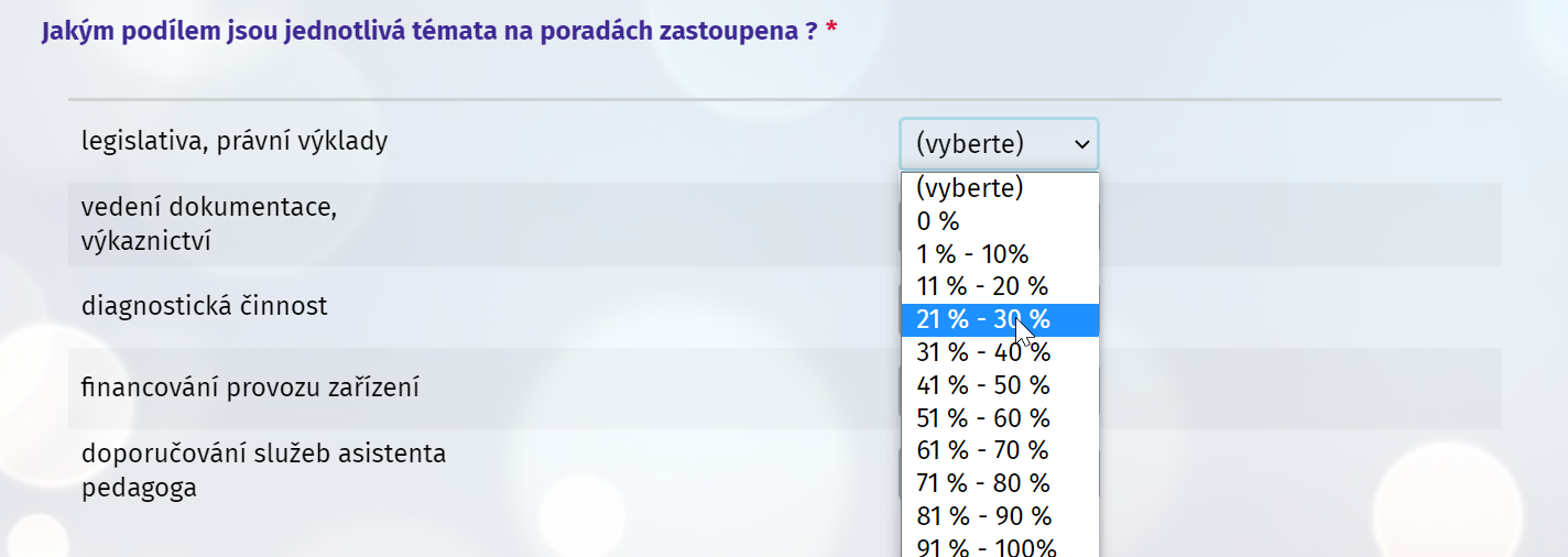 Volba odpovědi v baterii