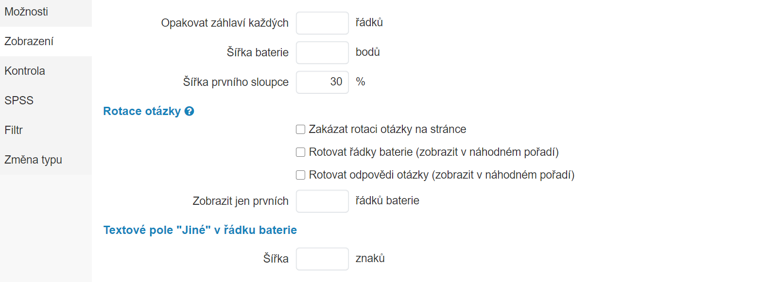 Možnosti zobrazení otázky