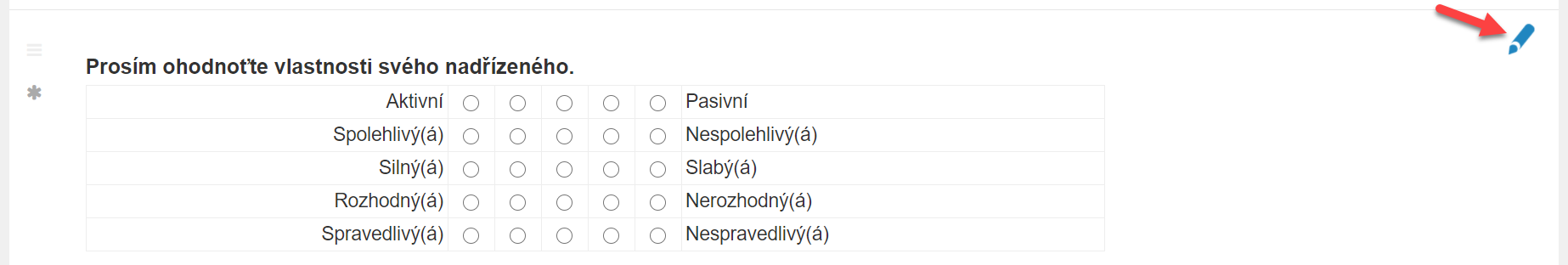 Editace otázky v editoru dotazníku