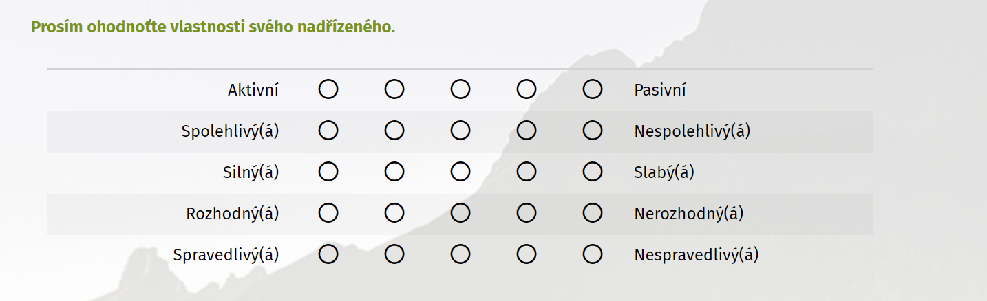 Zobrazení baterie otázek typu
