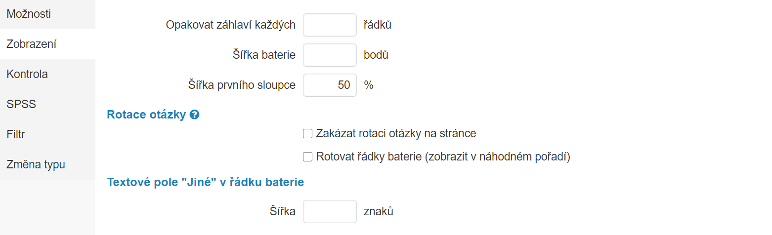 Možnosti zobrazení otázky