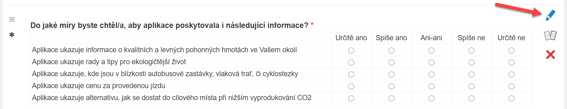 Editace otázky v editoru dotazníku