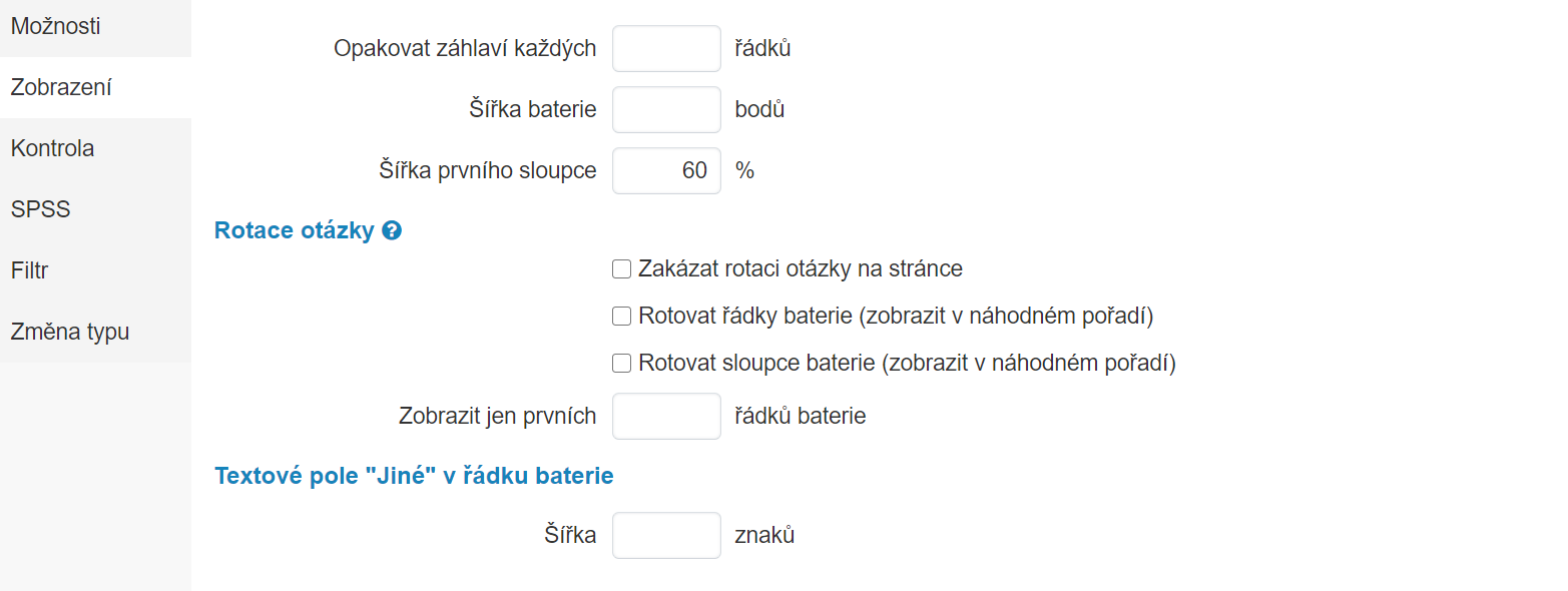 Možnosti zobrazení otázky