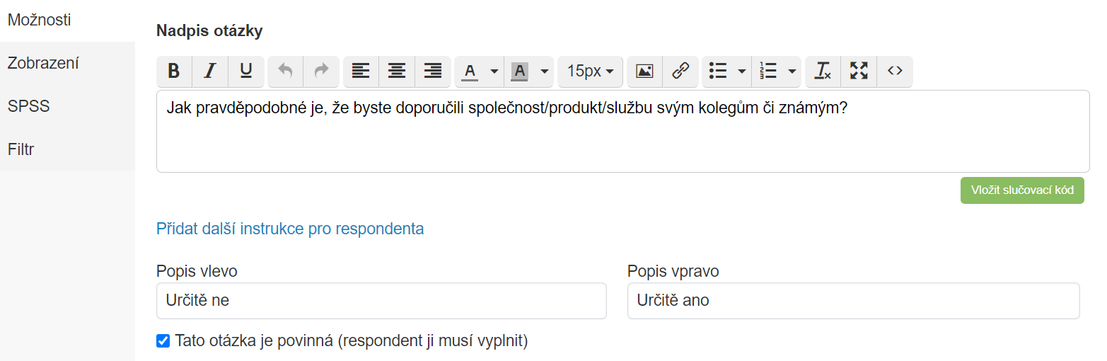 Editace možností otázky