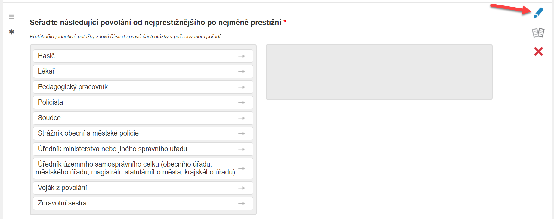 Editace otázky v editoru dotazníku