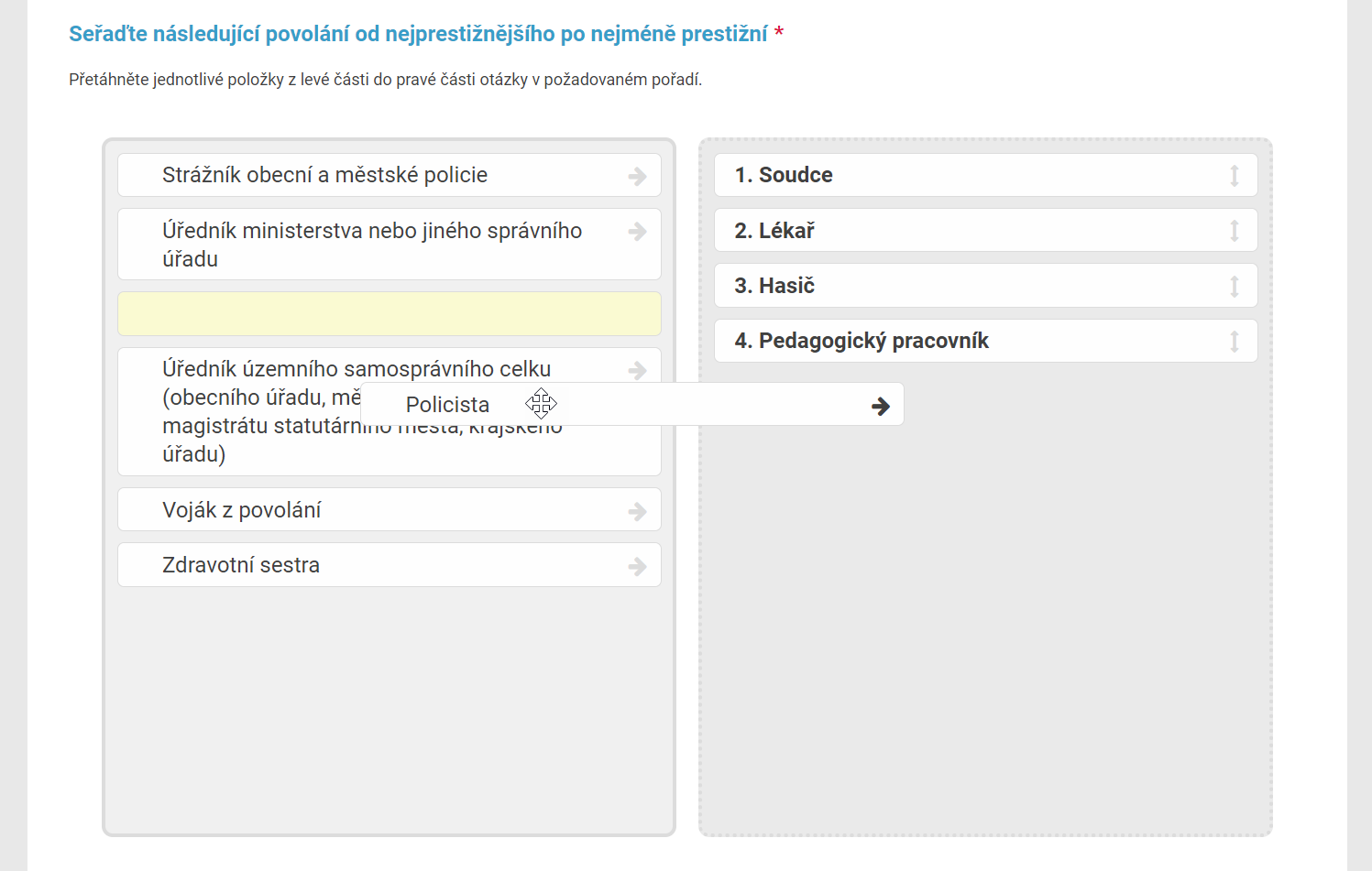 Zobrazení otázky v dotazníku - proces výběru odpovědí
