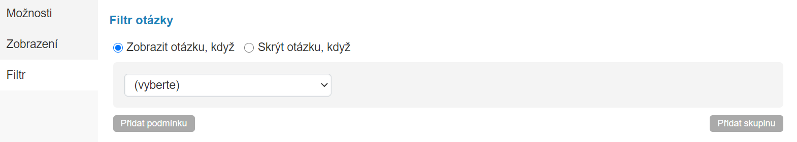 Nastavení filtru textového bloku