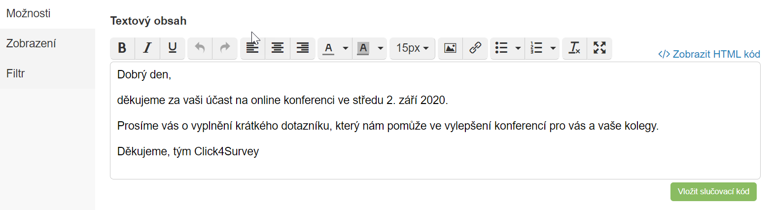 Nastavení možností textového bloku