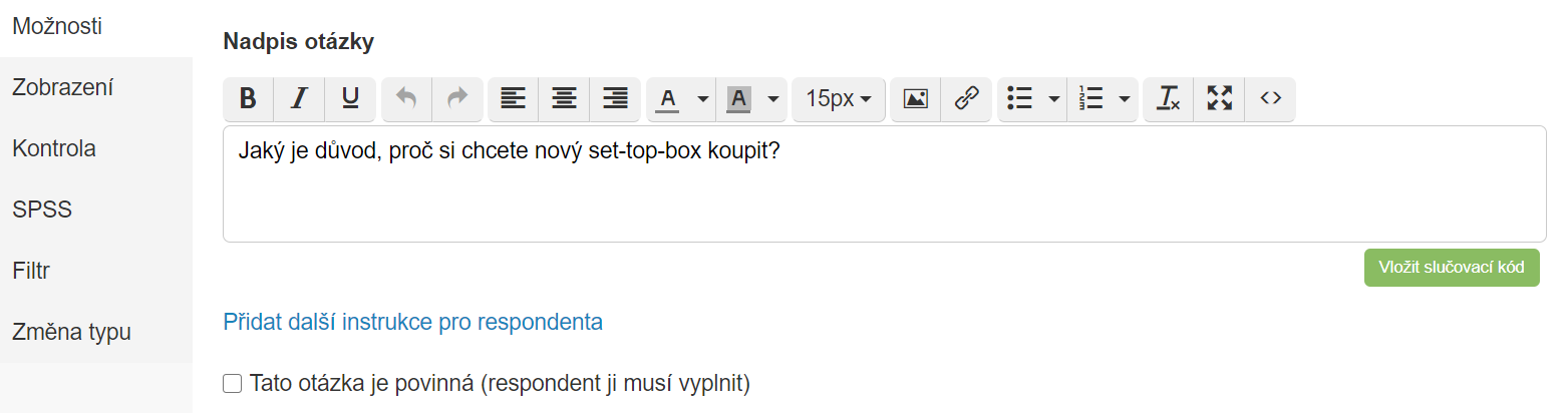 Editace možností otázky