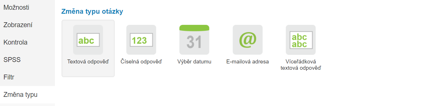 Změna typu otázky