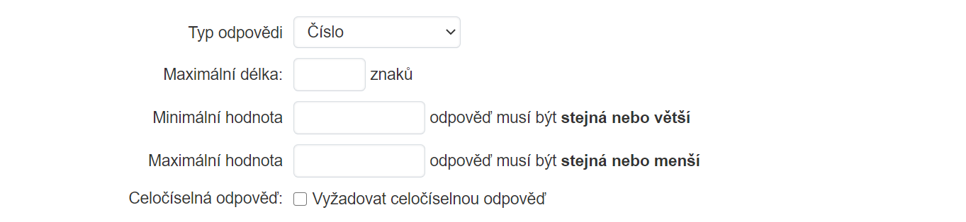 Kontrola odpovědi pro typ Číslo