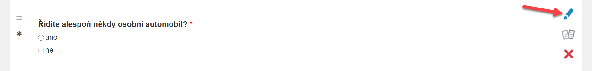 Editace otázky v editoru dotazníku