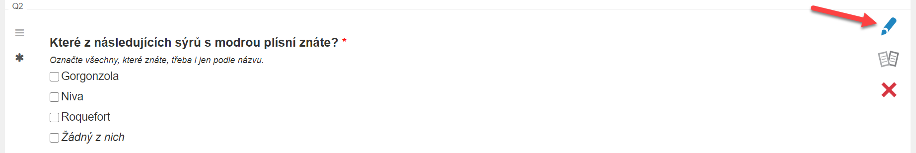 Editace otázky v editoru dotazníku