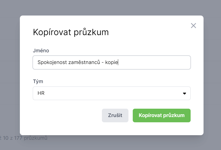 Formulář kopírování průzkumu